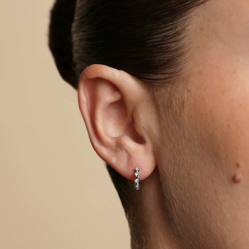 Opal Pear Bezel Huggie Earrings for Women