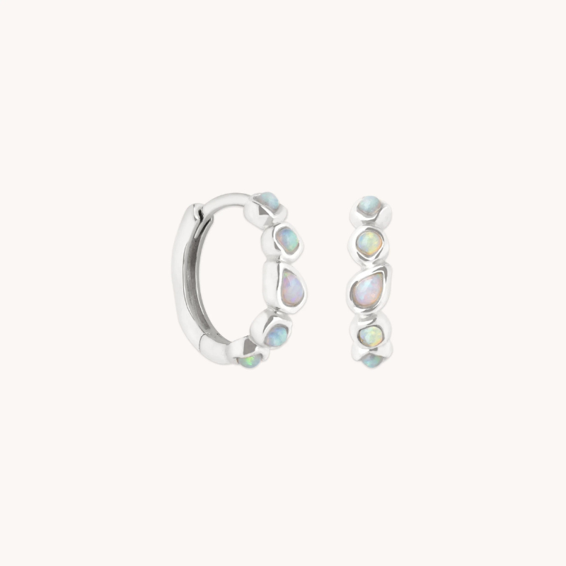 Opal Pear Bezel Huggie Earrings for Women
