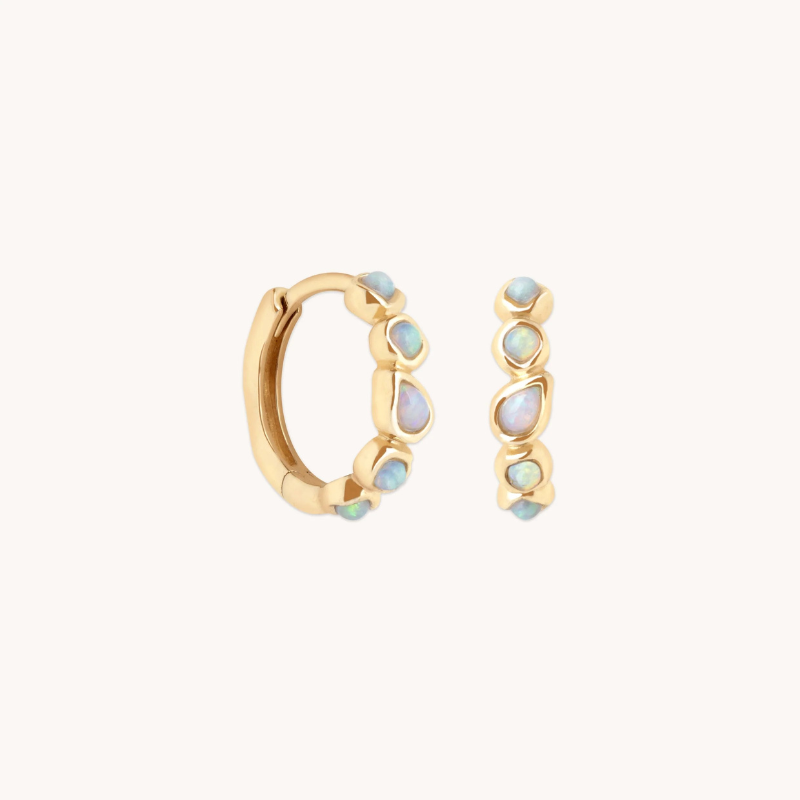 Opal Pear Bezel Huggie Earrings for Women