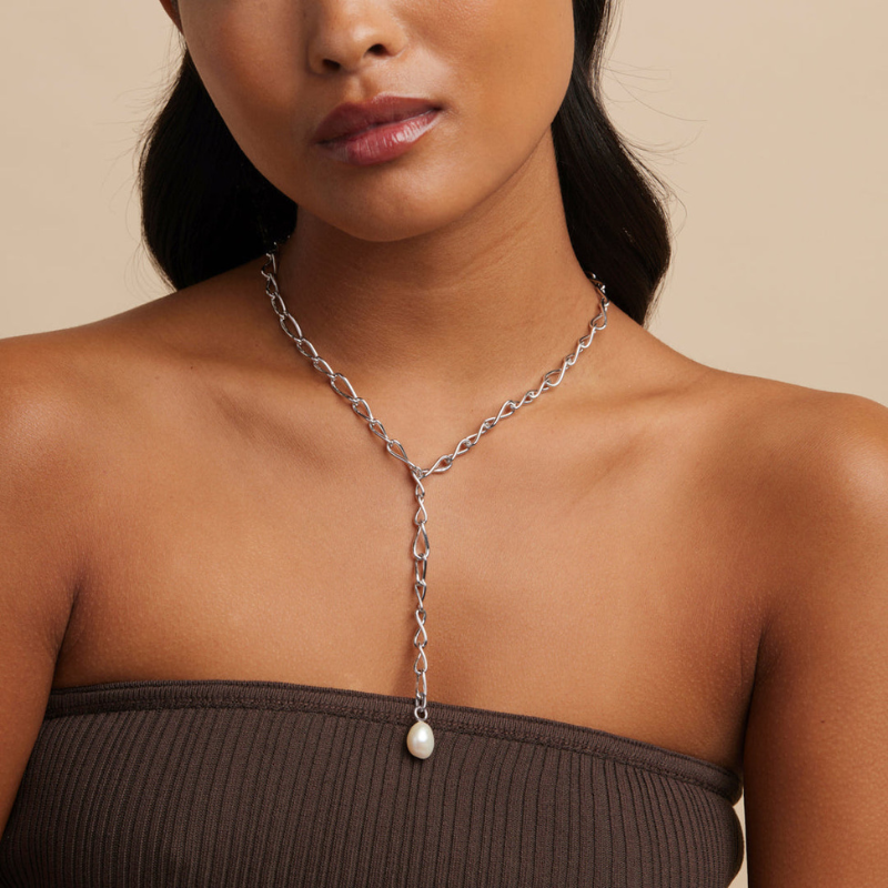 Infinite Pearl Lariat Necklace for Women