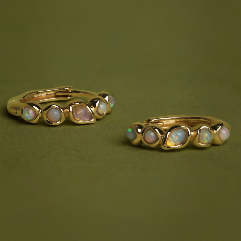 Opal Pear Bezel Huggie Earrings for Women