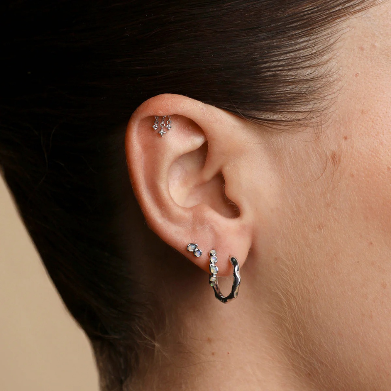 Opal Pear Bezel Huggie Earrings for Women