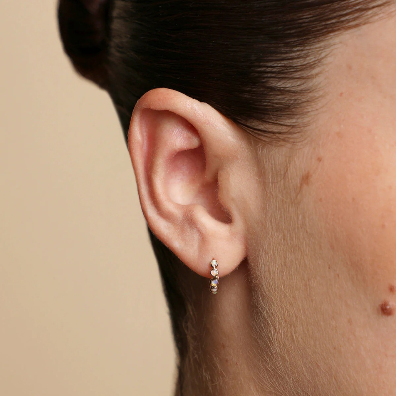 Opal Pear Bezel Huggie Earrings for Women