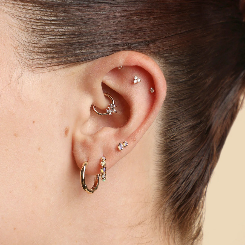 Opal Pear Bezel Huggie Earrings for Women